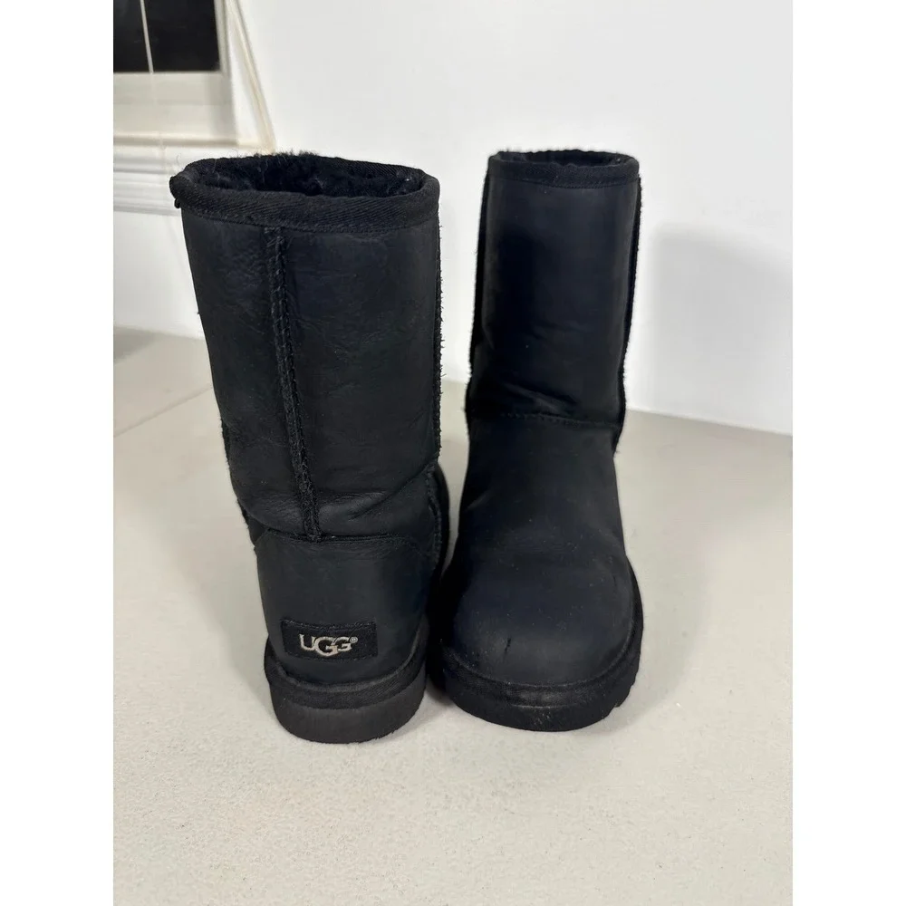 UGG Classic Short II Leather Boots Black Mid Calf 1016501 Womens 7